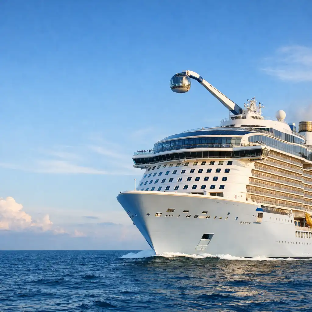 Quantum of the Seas at sea with its North Star observation capsule extended